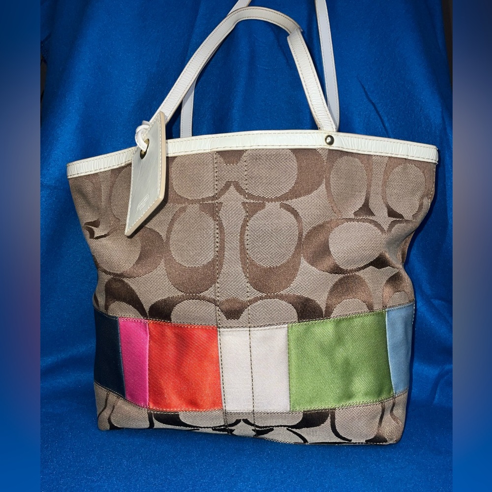 Coach Legacy multi stripe tote bag EUC.